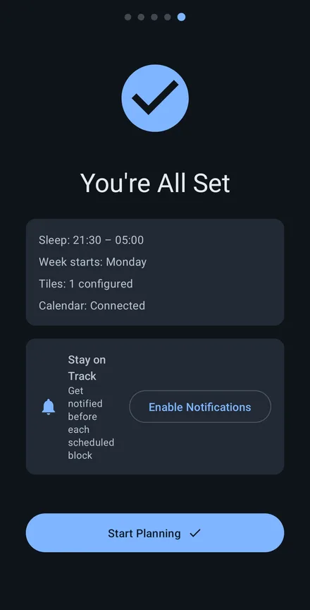Setup complete with summary and notification options